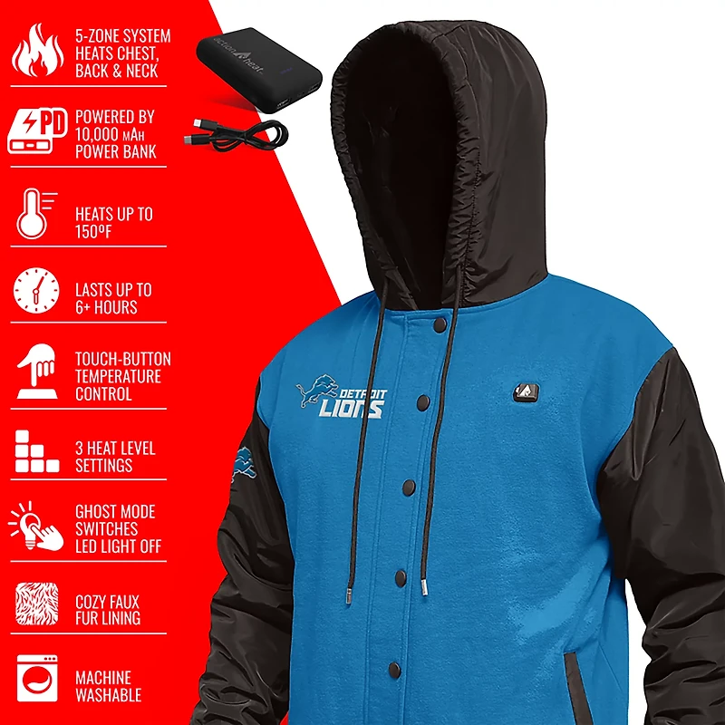 ActionHeat Men's Detroit Lions 5V Heated Varsity Jacket