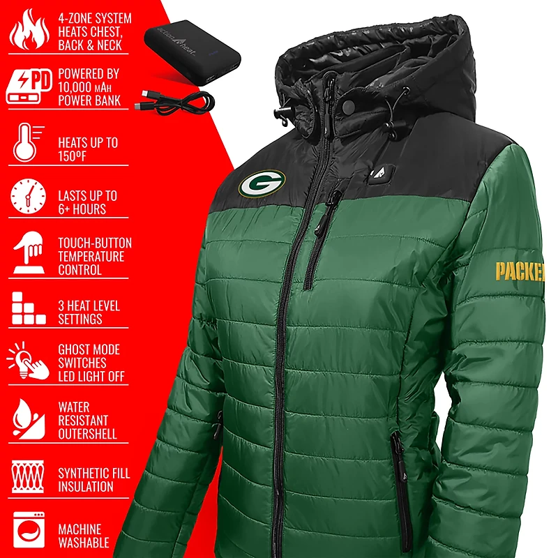 ActionHeat Women's Green Bay Packers 5V Puffer Heated Jacket