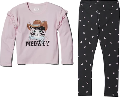 BCG Girls' Toddler Ruffle Meowdy Long Sleeve 2-Piece Pajamas Set