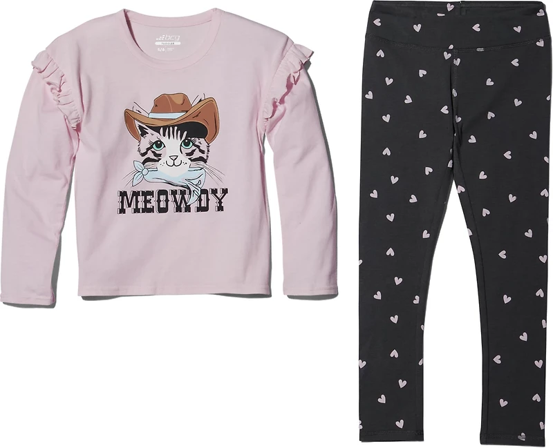 BCG Girls' 4-6X Meowdy Ruffle Fleece Crew 2-Piece Set