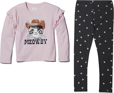 BCG Girls' 4-6X Meowdy Ruffle Fleece Crew 2-Piece Set