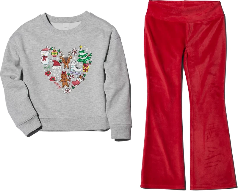 BCG Girls' 4-6X Christmas Fleece Crew 2-Piece Set