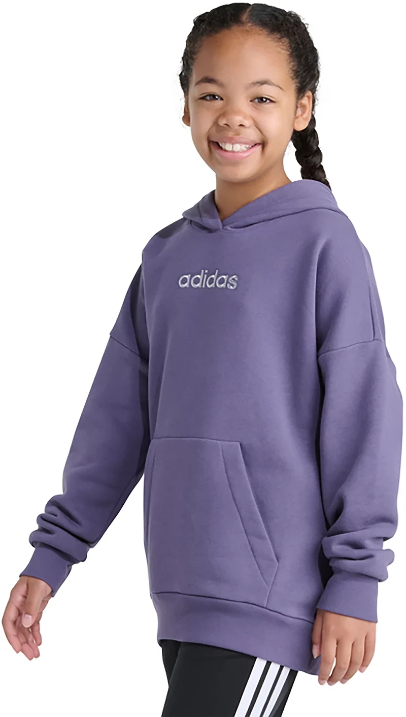 adidas Girls' Embroidered Linear Hooded Pullover
