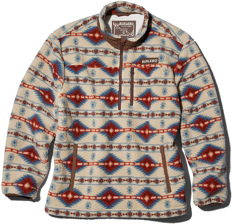 BURLEBO Men's Arizona Aztec Mountain Fleece Sherpa 1/4-Zip Jacket