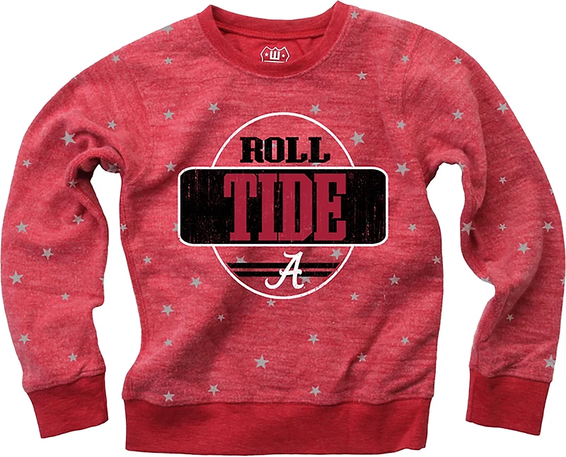 Wes & Willy Girls' Alabama Shimmer Star Reverse Fleece Crew Sweatshirt