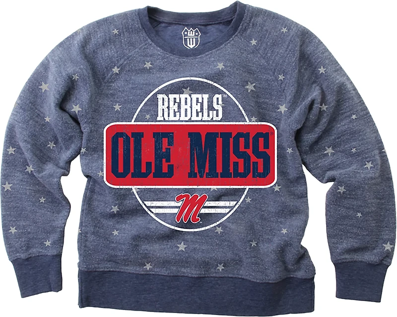 Wes & Willy Girls' Ole Miss Shimmer Star Reverse Fleece Crew Sweatshirt