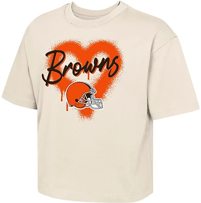 Outerstuff Girls' Browns Spray Heart Boxy T-shirt