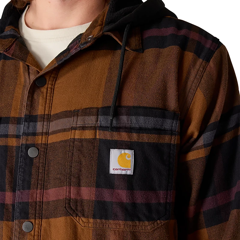 Carhartt Men's Rugged Flex Relaxed Fit Flannel Fleece Lined Hooded Shirt Jac