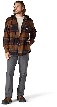 Carhartt Men's Rugged Flex Relaxed Fit Flannel Fleece Lined Hooded Shirt Jac