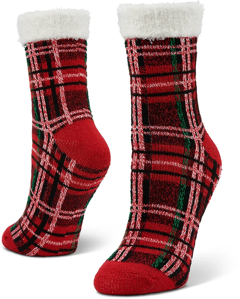 Magellan Outdoors Women's Foldover Plaid Lodge Crew Socks