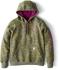 Carhartt Women's Relaxed Fit Midweight Logo Sleeve Graphic Camo Sweatshirt