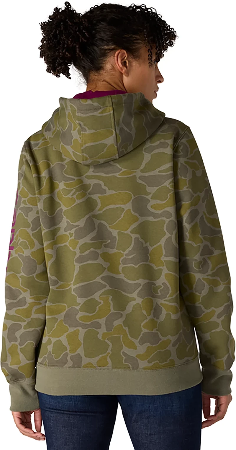 Carhartt Women's Relaxed Fit Midweight Logo Sleeve Graphic Camo Sweatshirt