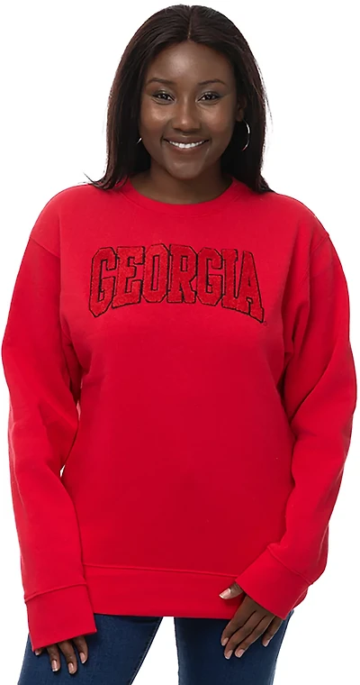ZooZatz Women's University of Georgia Bulldogs Team Arch Chenille Crew Fleece