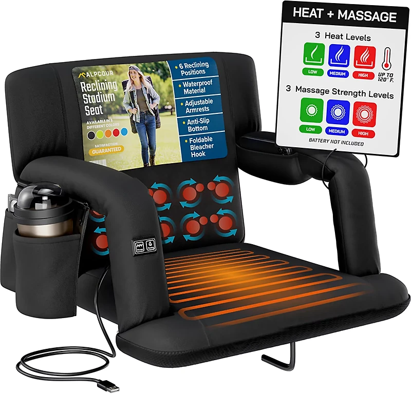 Alpcour Extra Wide Heated Massage Reclining Stadium Seat