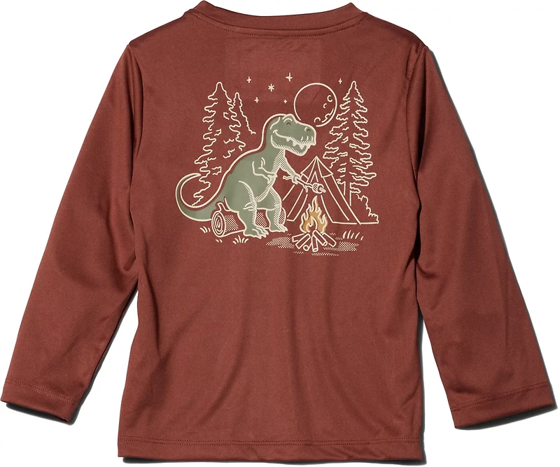 Magellan Outdoors Boys' Toddler T-Rex Camp GFX Fleece Long Sleeve Pocket Graphic T-Shirt