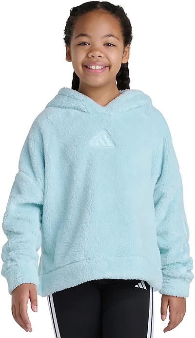 adidas Girls' 3-Stripes Sherpa Hooded Pullover