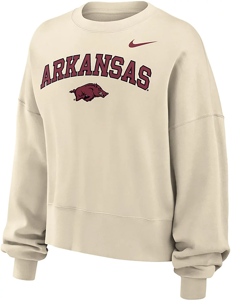 Nike Women's Arkansas Arch Team Over Mascot Phoenix Fleece Crew Sweatshirt