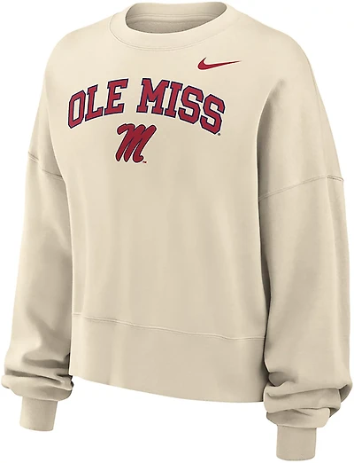 Nike Women's Ole Miss Arch Team Over Mascot Phoenix Fleece Crew Sweatshirt