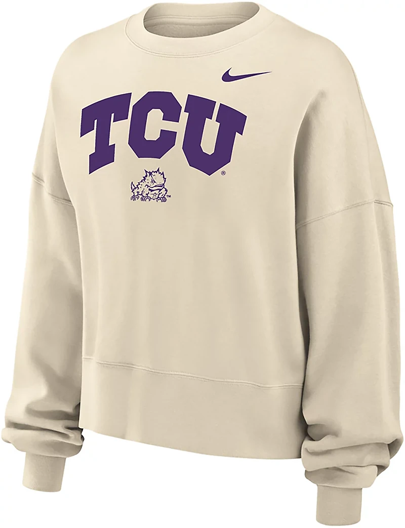 Nike Women's TCU Arch Team Over Mascot Phoenix Fleece Crew Sweatshirt