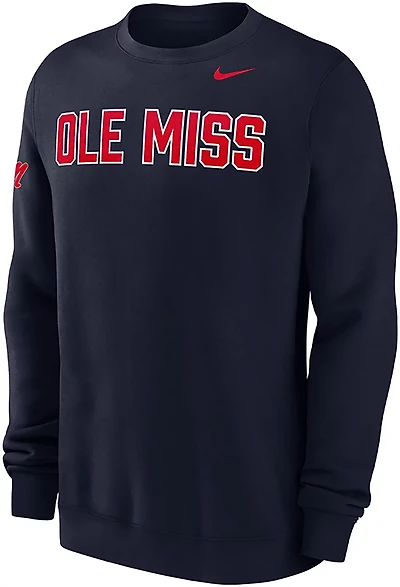 Nike Men's University of Mississippi Team Fleece Club Crew Sweatshirt
