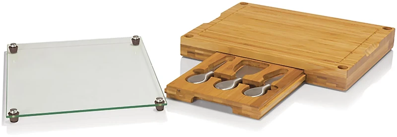 Picnic Time Baltimore Ravens Concerto Glass Top Cheese Cutting Board and Tools Set