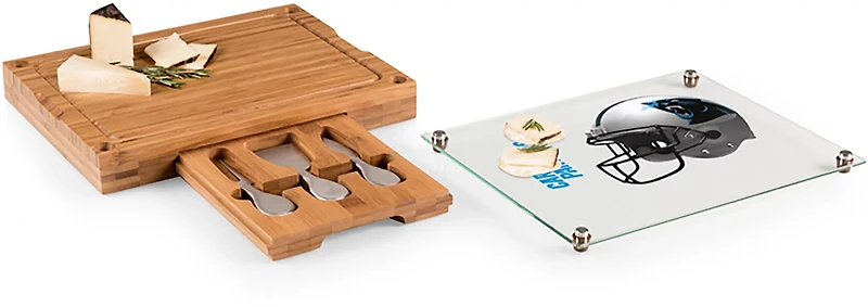 Picnic Time Carolina Panthers Concerto Glass Top Cheese Cutting Board and Tools Set