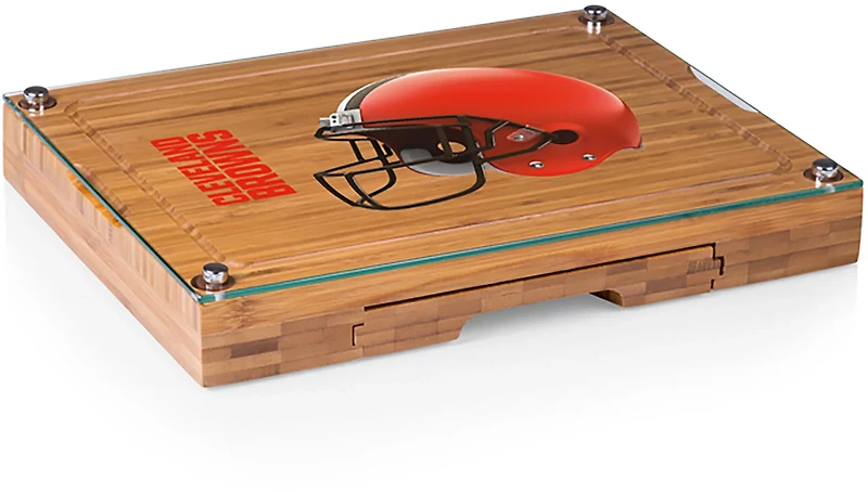 Picnic Time Cleveland Browns Concerto Glass Top Cheese Cutting Board and Tools Set