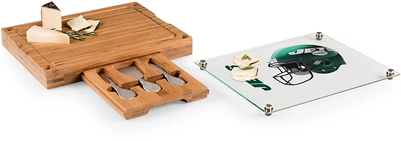 Picnic Time New York Jets Concerto Glass Top Cheese Cutting Board and Tools Set