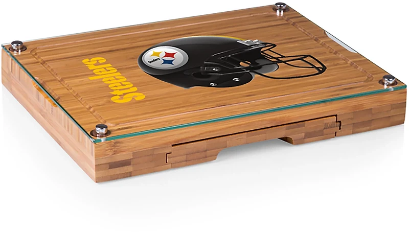 Picnic Time Pittsburgh Steelers Concerto Glass Top Cheese Cutting Board and Tools Set