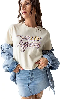 Gameday Social Women's Louisiana State University Tigers Lasso Luxe Heavyweight Crop Short Sleeve T-shirt