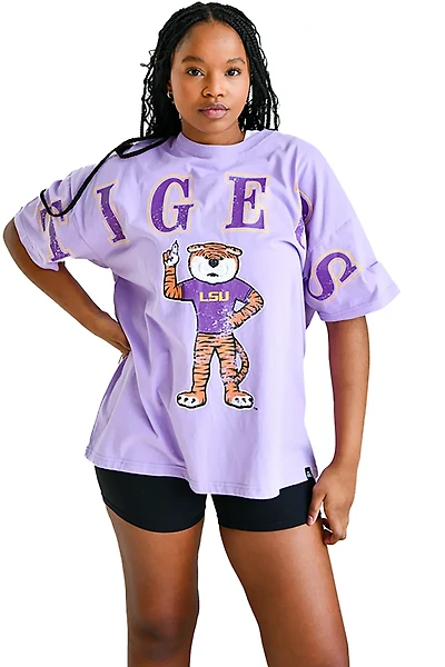 Gameday Social Women's Louisiana State University Tigers Southern Split Oversized Band Short Sleeve T-shirt