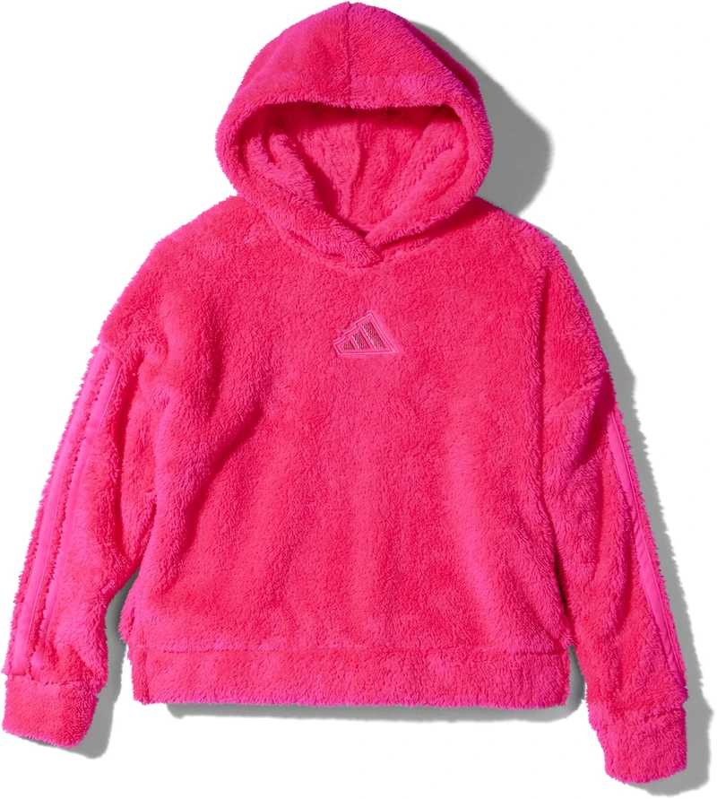 adidas Girls' 3-Stripes Sherpa Hooded Pullover