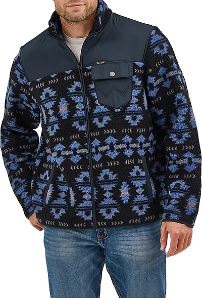 Wrangler Men's Western Mixed Sherpa Zip Up Jacket