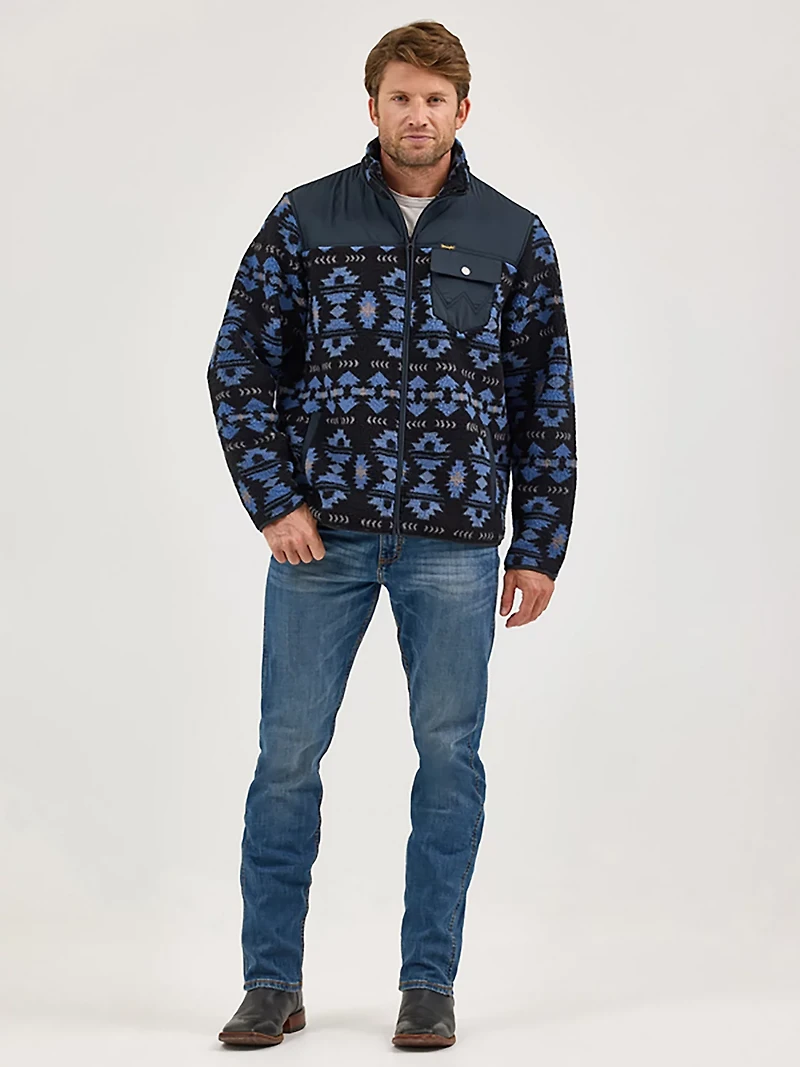 Wrangler Men's Western Mixed Sherpa Zip Up Jacket