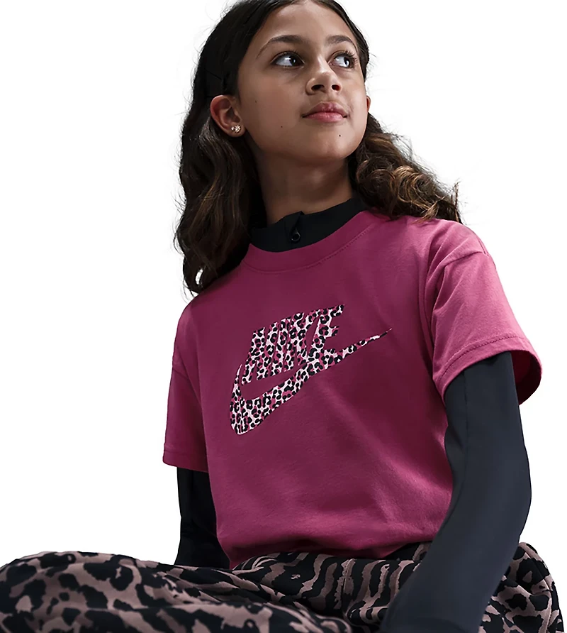 Nike Girls' 4-7 Sportswear Boxy Animal Print T-shirt