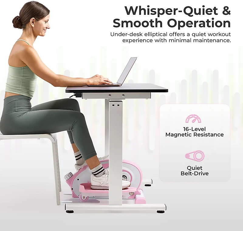 Sunny Health & Fitness Smart Portable Magnetic Under Desk Elliptical