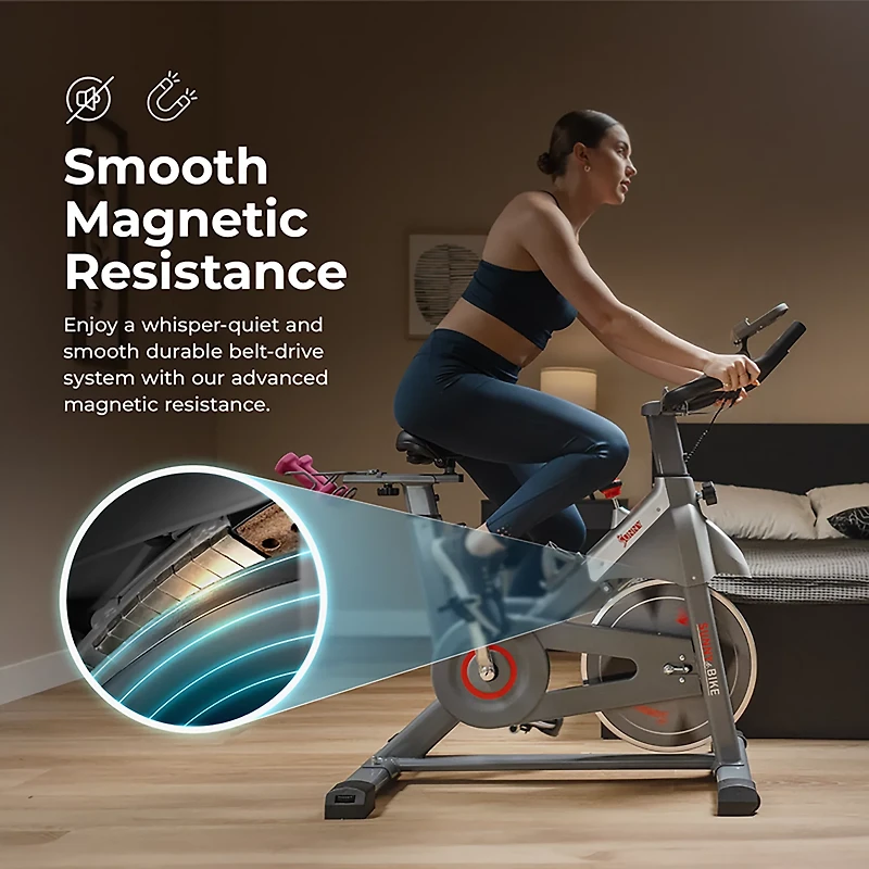 Sunny Health & Fitness SMART Magnetic Resistance Exercise Bike with Dumbbell Holder
