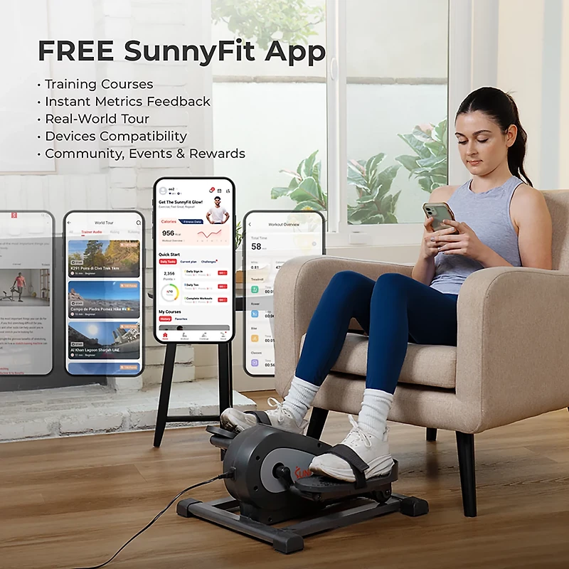 Sunny Health & Fitness SMART Motorized 18-Level Mini Elliptical