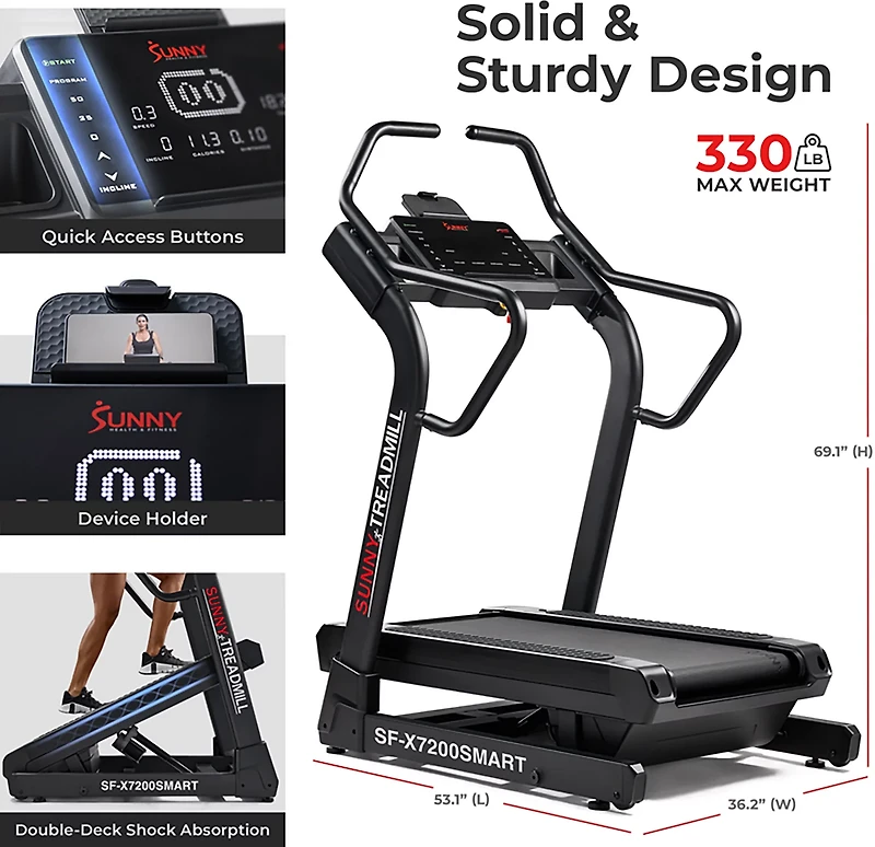 Sunny Health & Fitness Commercial Ultimate Incline/Decline Treadmill