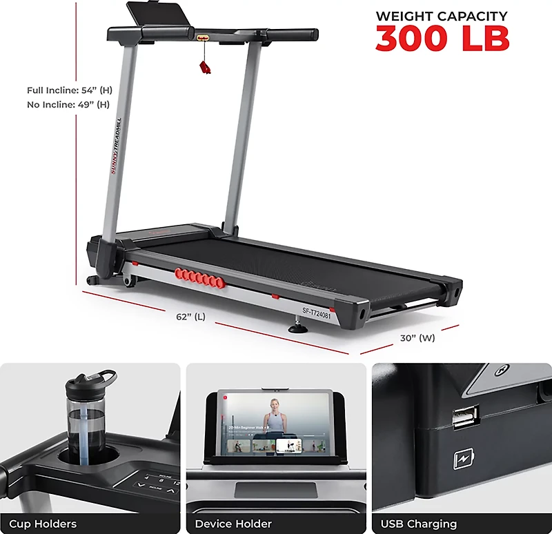 Sunny Health & Fitness Pace 500 Smart Auto Incline Treadmill