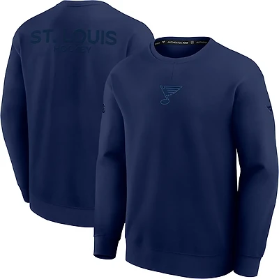 Fanatics Men's Blues Authentic Pro Road Fleece Long Sleeve Crew Top