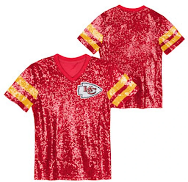 Outerstuff Women's Kansas City Chiefs Glam Striped Sequin Top