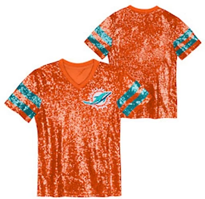Outerstuff Women's Miami Dolphins Glam Striped Sequin Top