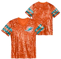 Outerstuff Women's Miami Dolphins Glam Striped Sequin Top