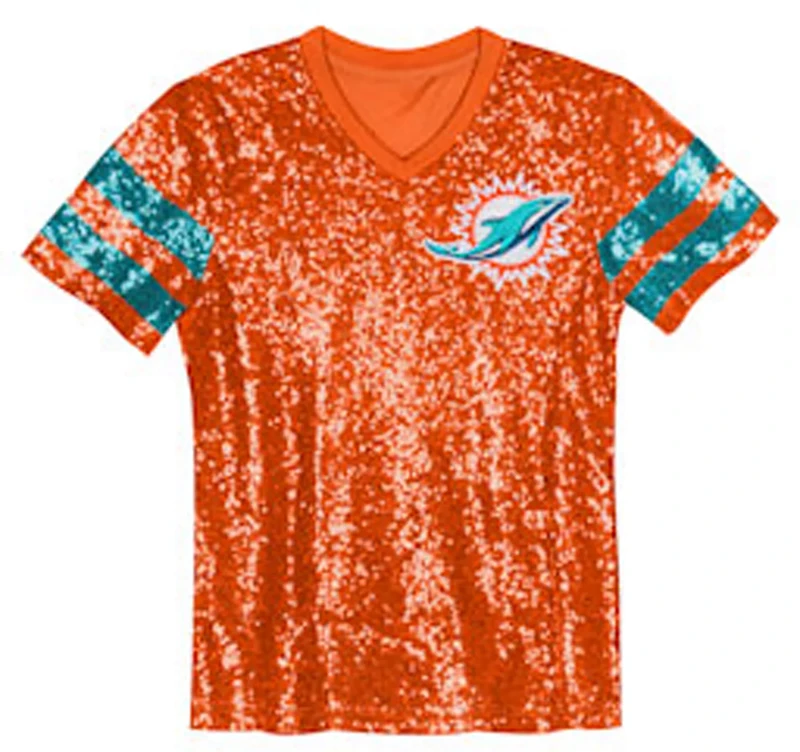 Outerstuff Women's Miami Dolphins Glam Striped Sequin Top