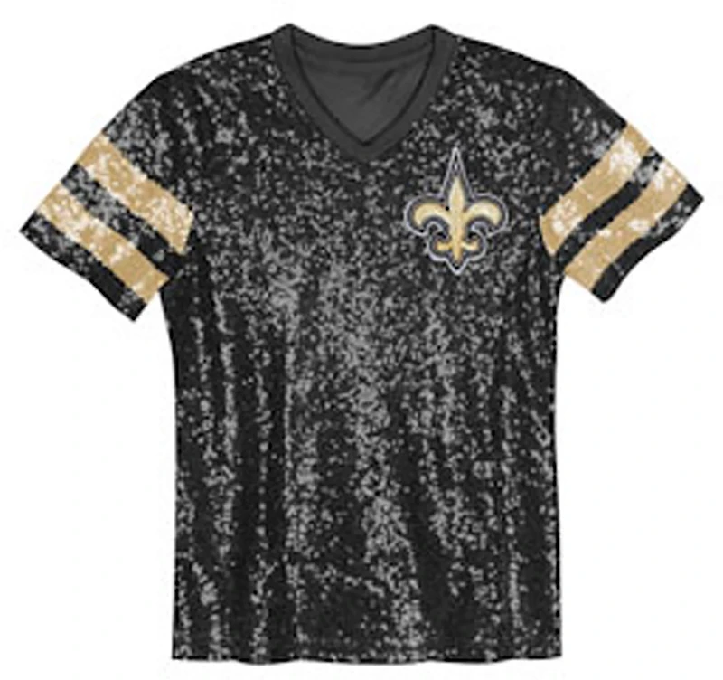 Outerstuff Women's New Orleans Saints Glam Striped Sequin Top