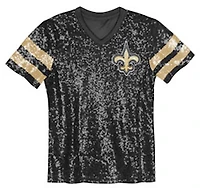 Outerstuff Women's New Orleans Saints Glam Striped Sequin Top