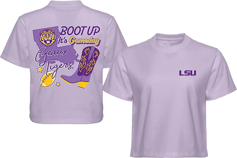 Bayou Apparel Women's Louisiana State University Boot Up Gameday Boxy Crop Graphic T-shirt