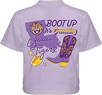 Bayou Apparel Women's Louisiana State University Boot Up Gameday Boxy Crop Graphic T-shirt