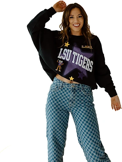 Gameday Social Women's LSU Tigers Aura Stars Oversized Fleece Crew Sweatshirt